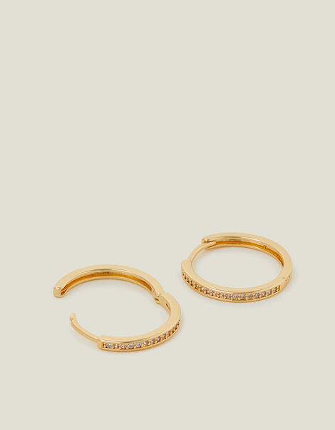 14ct Gold-Plated Pave Hoop Earrings, , large