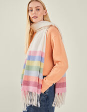 Rainbow Stripe Fringe Blanket Scarf, , large