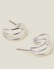 Triple Hoop Earrings, Silver (SILVER), large