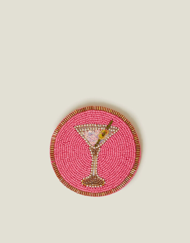 Round Martini Cocktail Beaded Coaster, , large