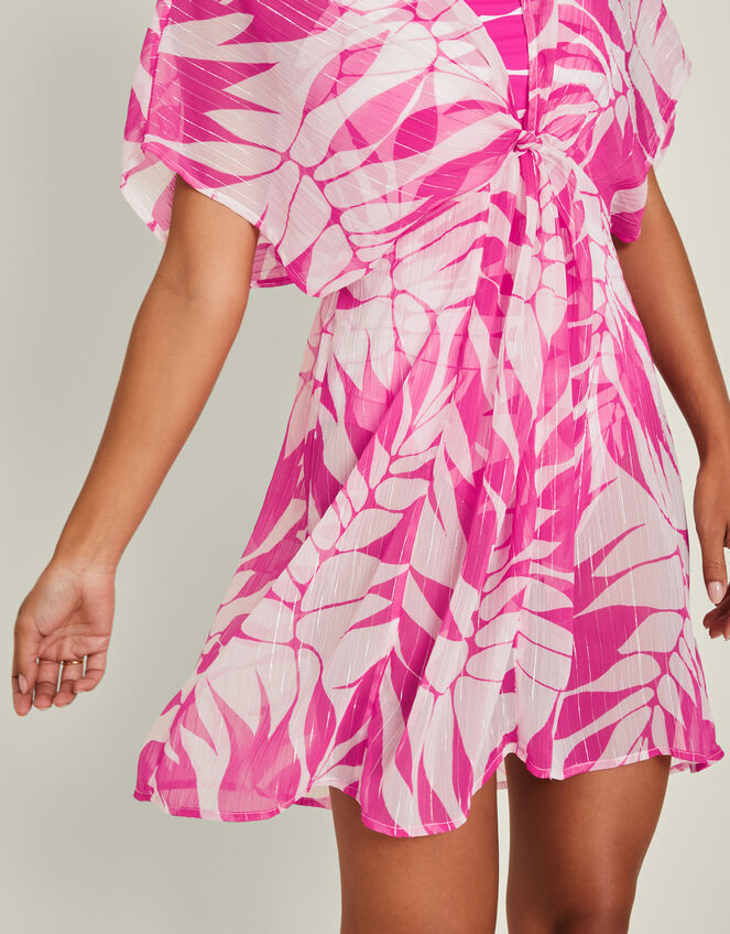 Palm Print Chiffon Beach Kaftan Dress, Pink (PINK), large