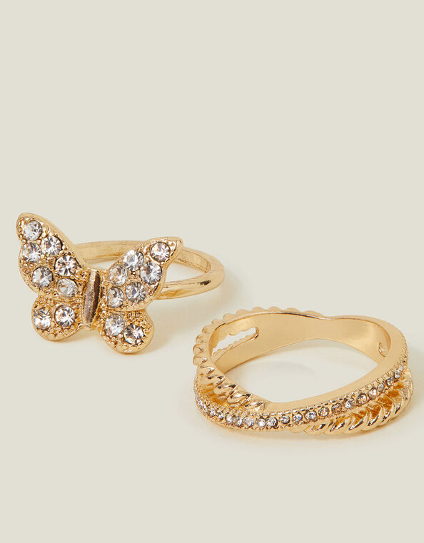 2-Pack Pave Butterfly Rings, White (CRYSTAL), large