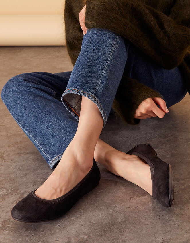 Black Suede Ballet Flats with Evening Dress