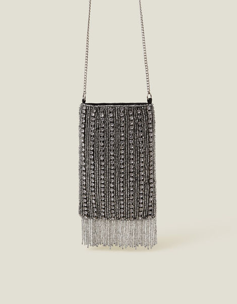 Diamante Bead Fringe Phone Bag, , large