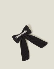 Pleated Bow Hair Clip, Black (BLACK), large