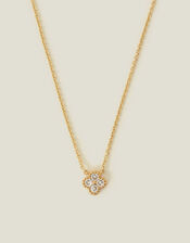 14ct Gold-Plated Diamante Flower Pendant Necklace, , large