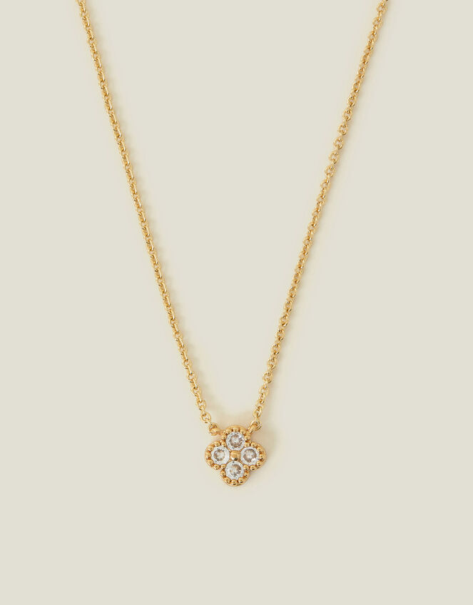 14ct Gold-Plated Diamante Flower Pendant Necklace, , large