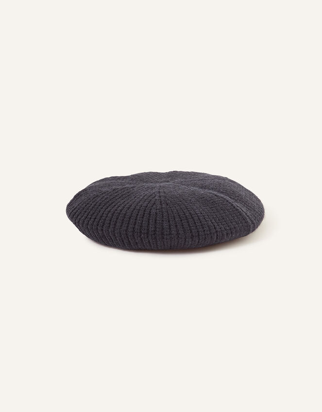 Ribbed Knit Beret, Blue (NAVY), large