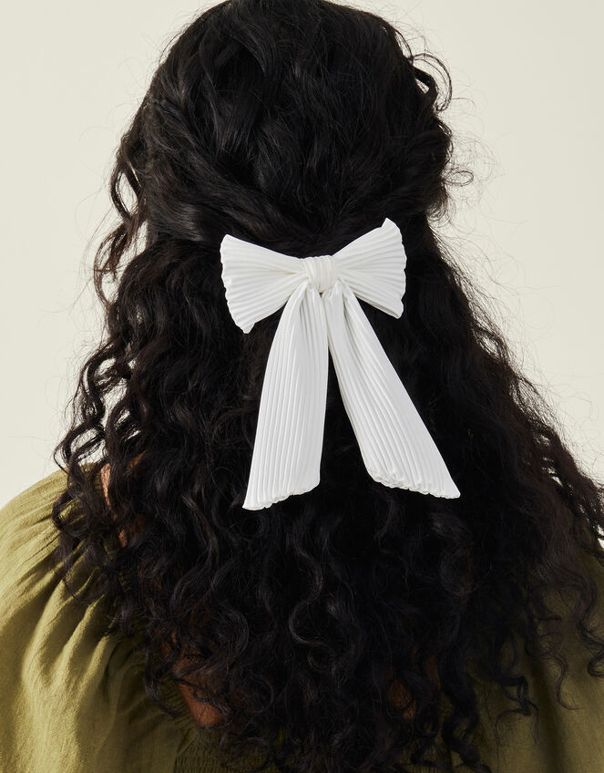 Pleated Bow Hair Clip, , large