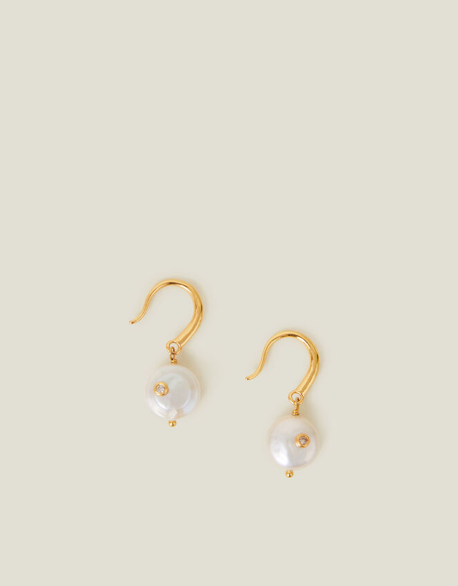 14ct Gold-Plated Pearl Drop Earrings, , large