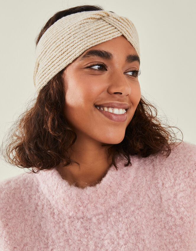 Twist Knit Bando Headband, Natural (NATURAL), large