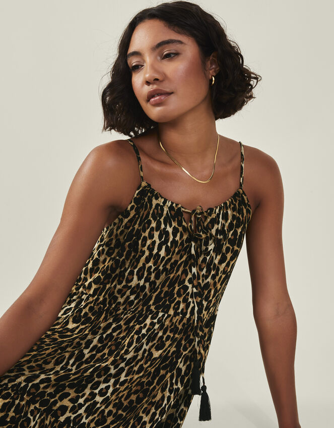 Leopard Print Bandeau Dress, Brown (BROWN), large