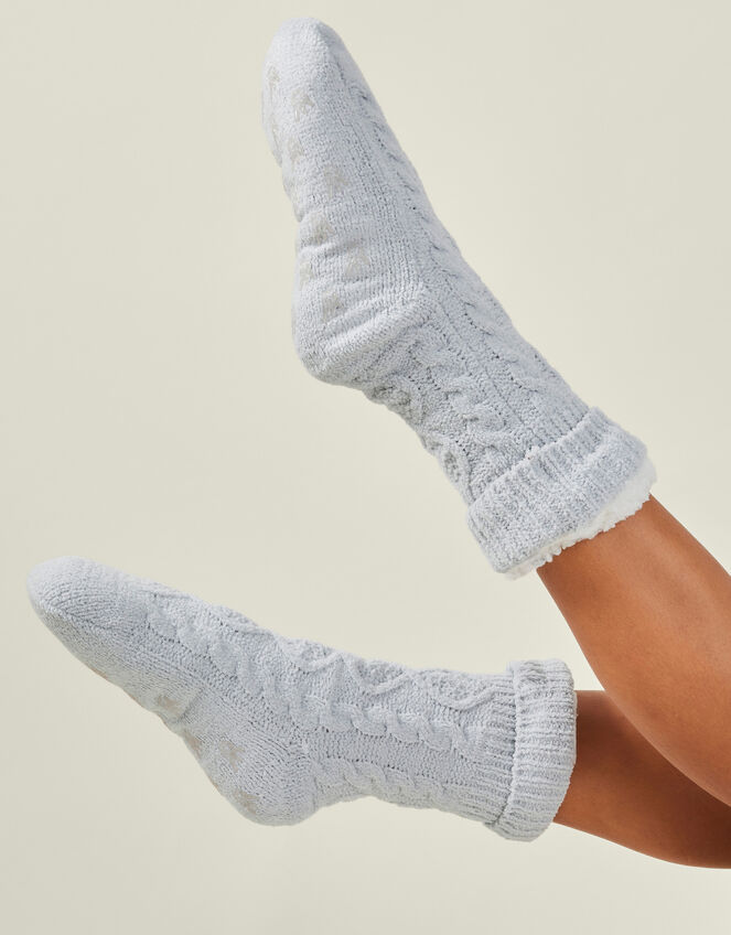 Cable Knit Slipper Socks, Grey (GREY), large