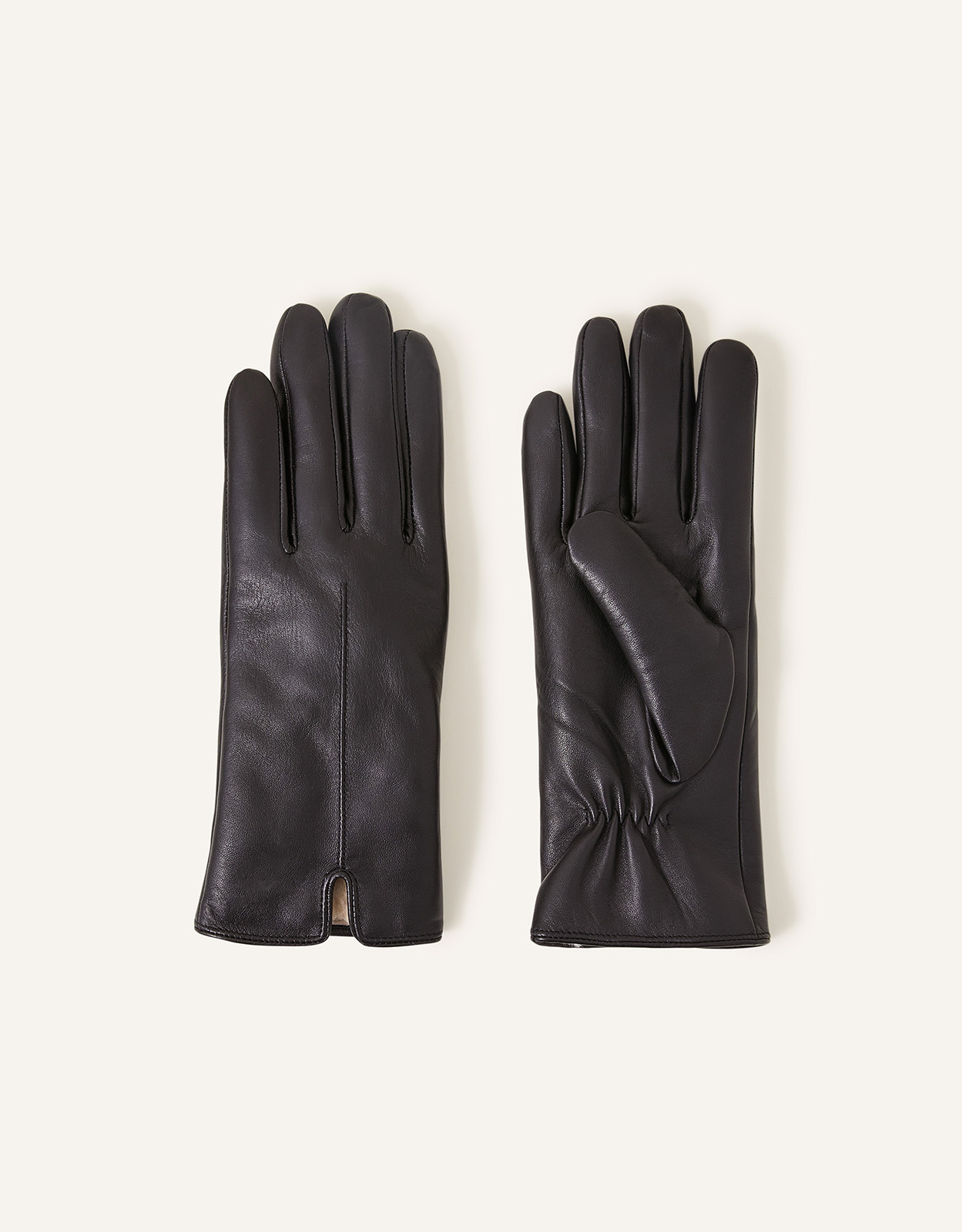 Accessorize Faux Fur-Lined Leather Gloves Black
