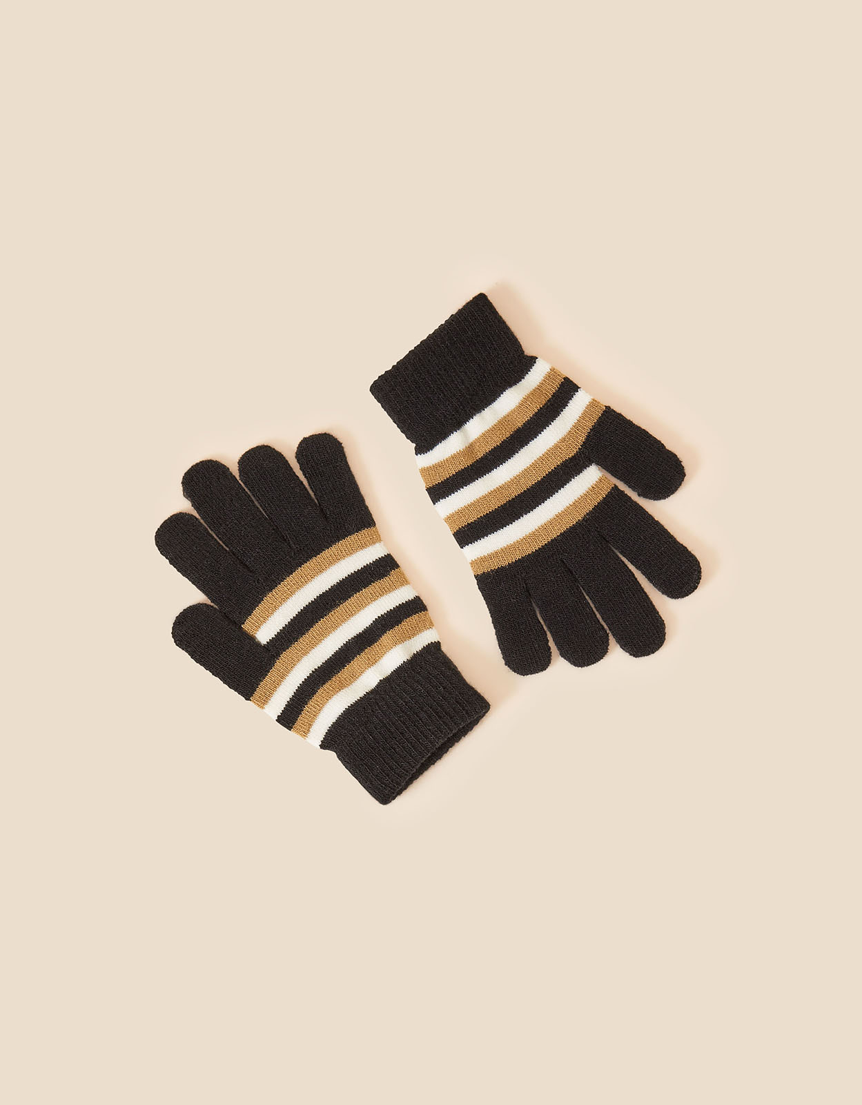 Accessorize Black, White and Gold Stripe Stretch Touchscreen Gloves, Size: 21cm