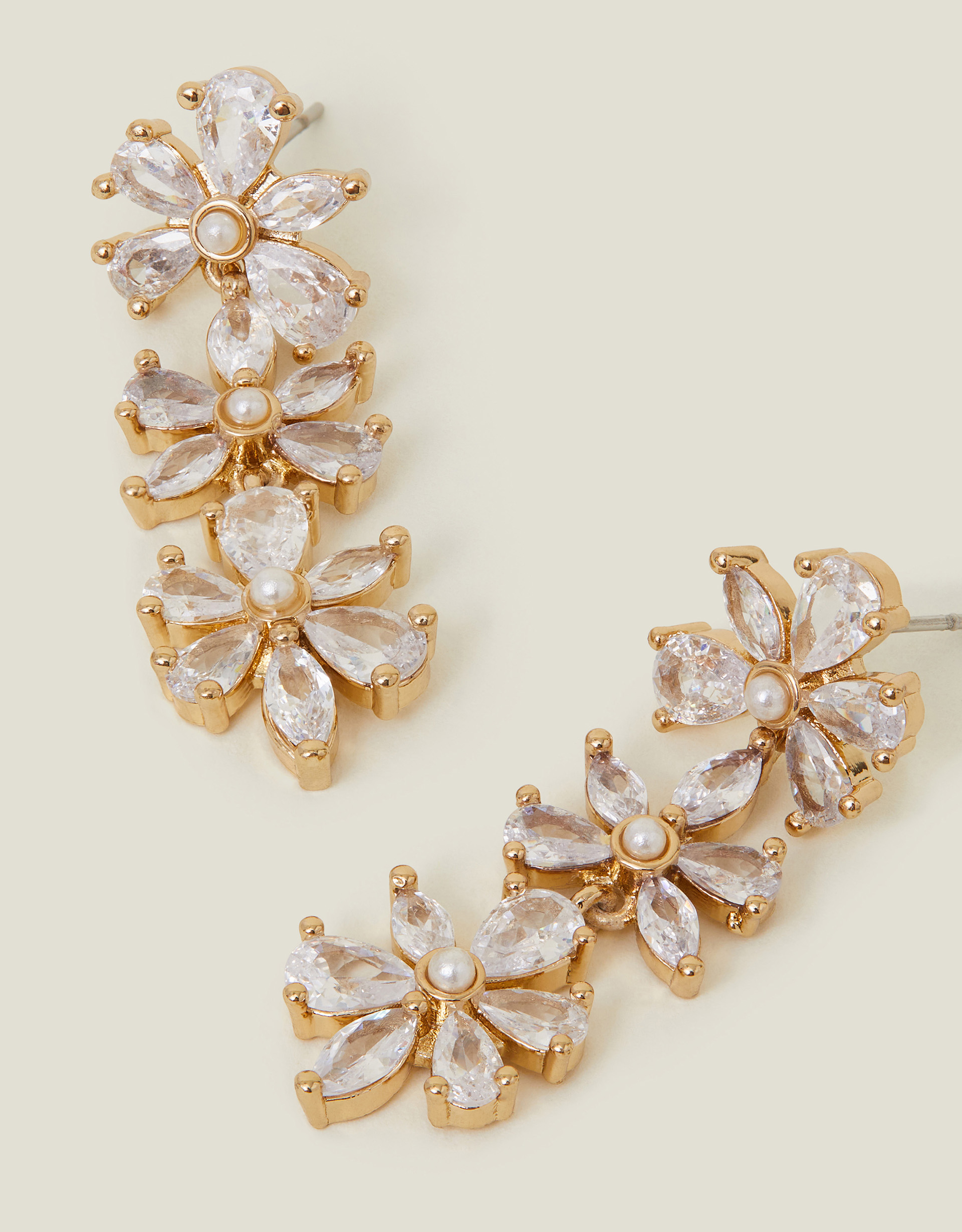 Accessorize Women's Gold/White Crystal Flower Drop Earrings, Size: L 4 cm