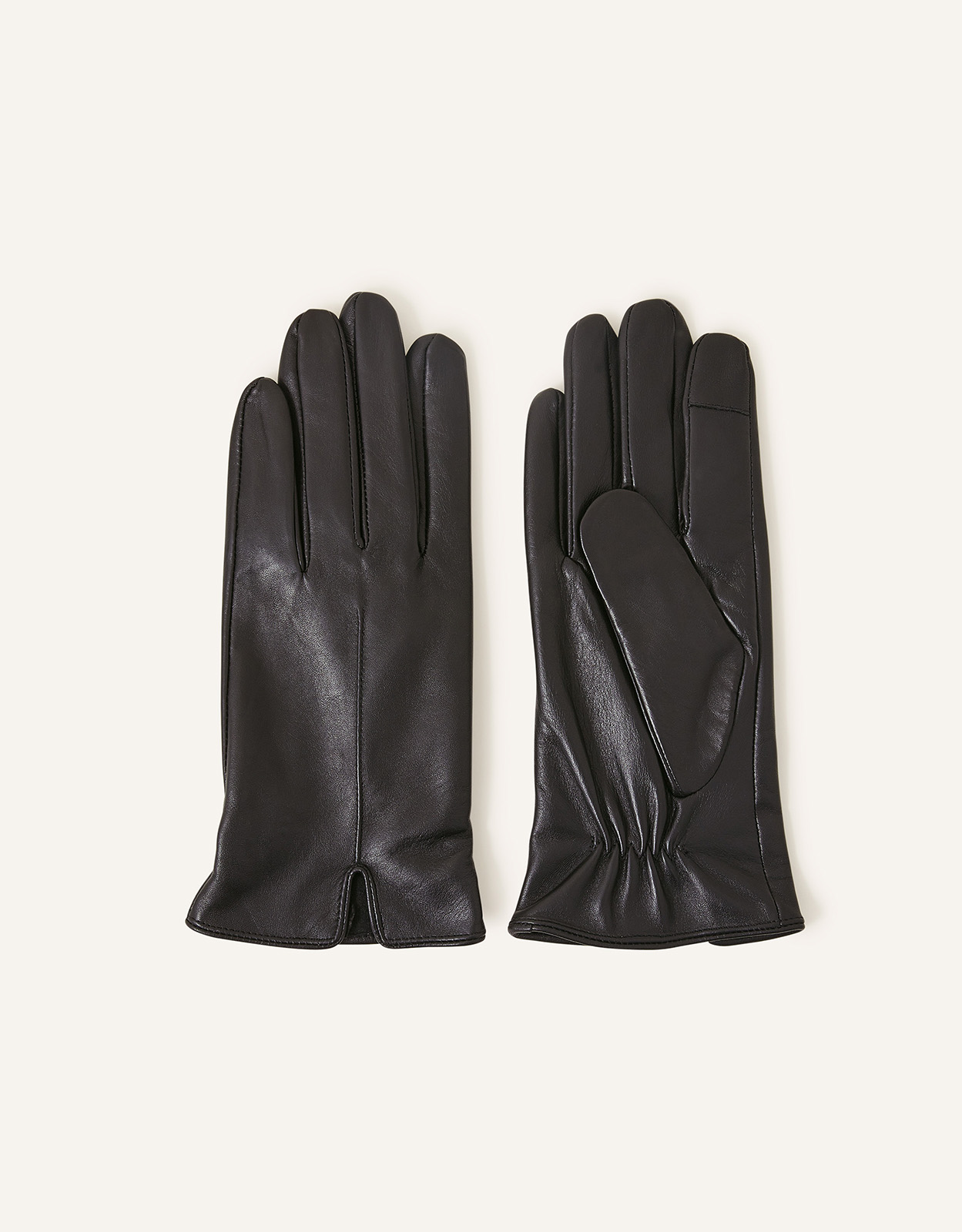 Accessorize Touchscreen Leather Gloves Black, Size: One Size