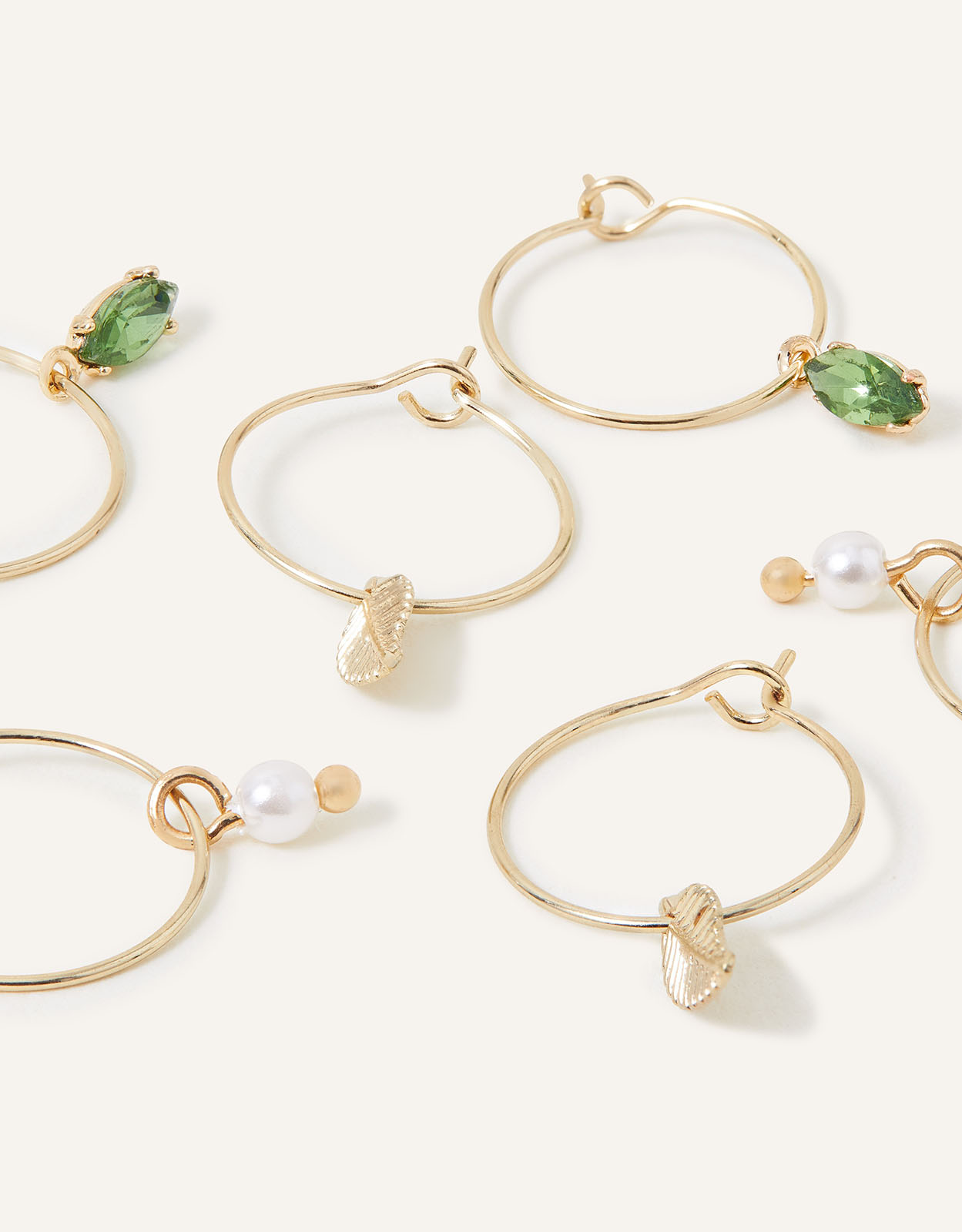 Accessorize Women's Green Leaf Hoop Earrings Set of Three, Size: One Size