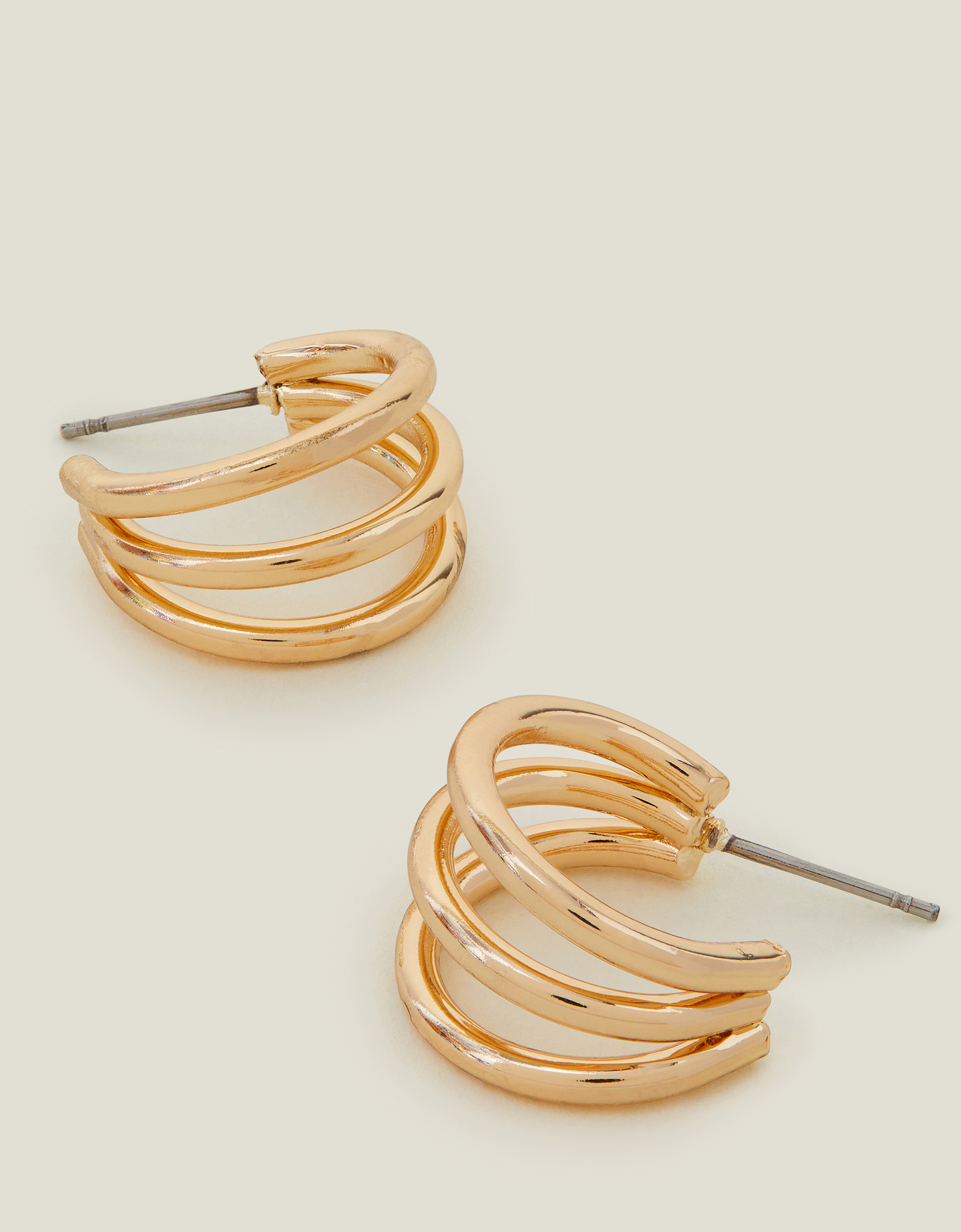 Accessorize Women's Triple Hoop Earrings Gold, Size: L 2 cm