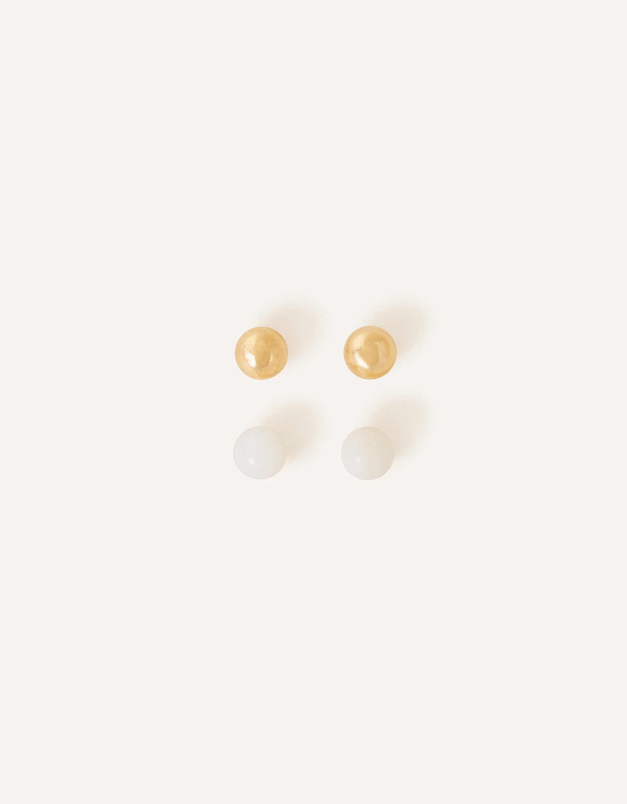 Accessorize Women's 14ct Gold-Plated Pearl and Plain Stud Earrings Set of Two