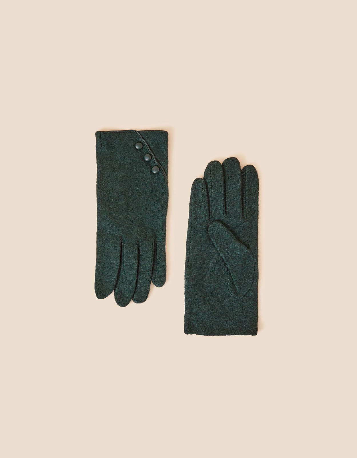 Accessorize Women's Green Luxurious Wool Button Gloves, Size: S/M