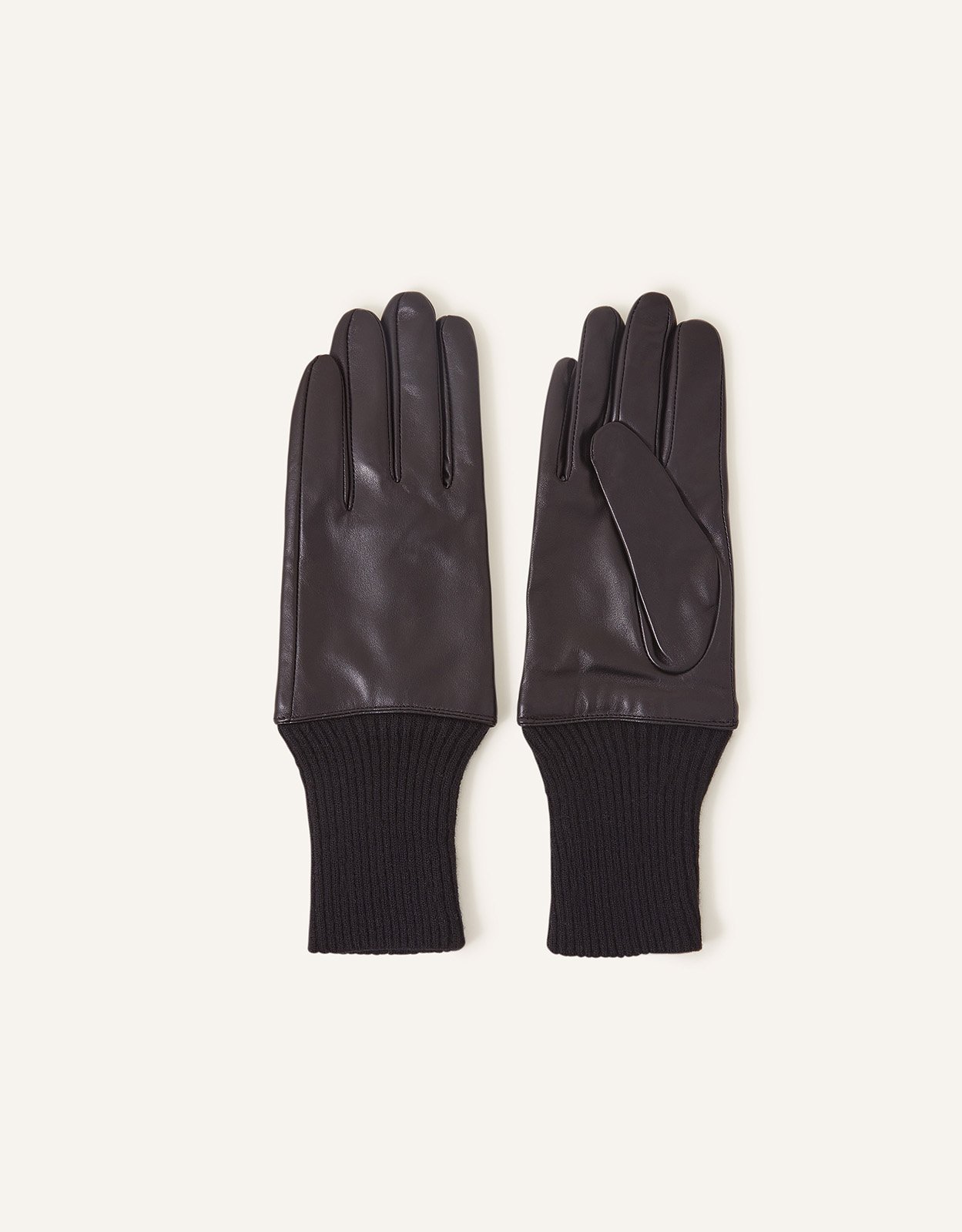 Accessorize Leather Cuff Gloves Black, Size: One Size
