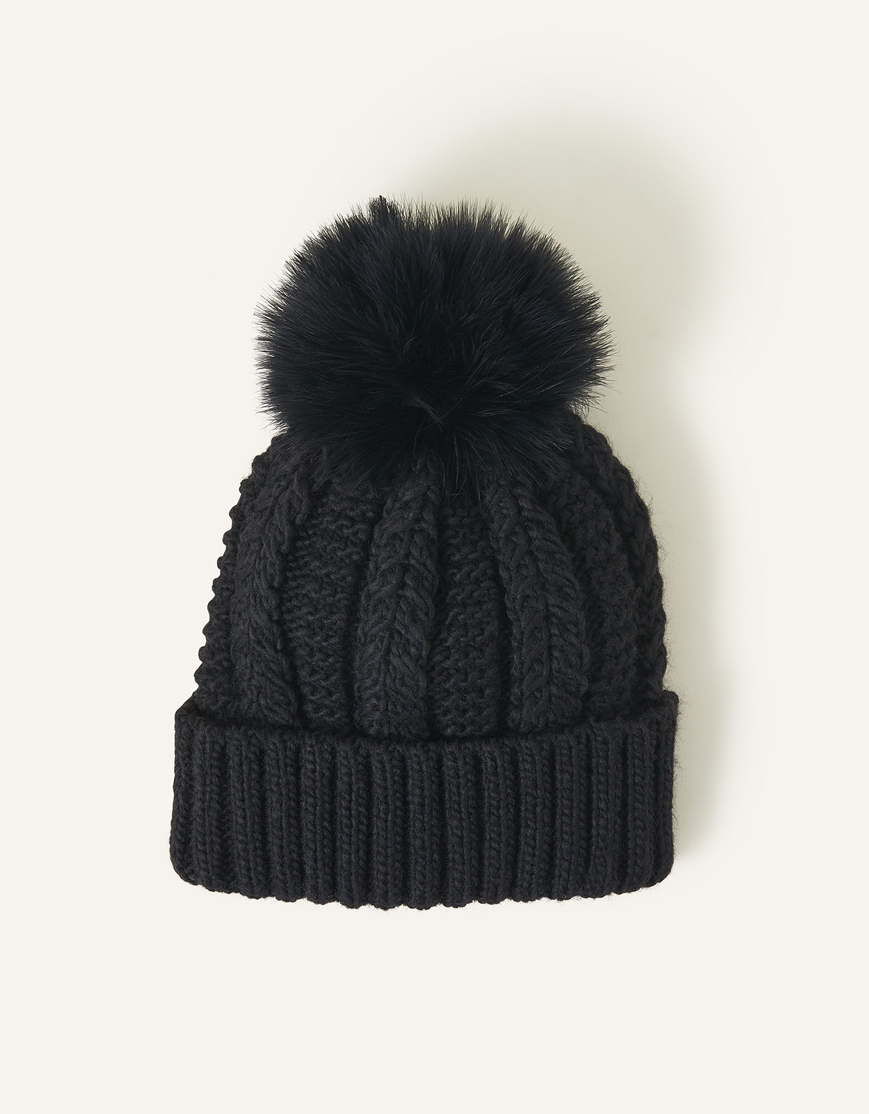 Accessorize Faux Fur Pom-Pom Beanie Hat Black