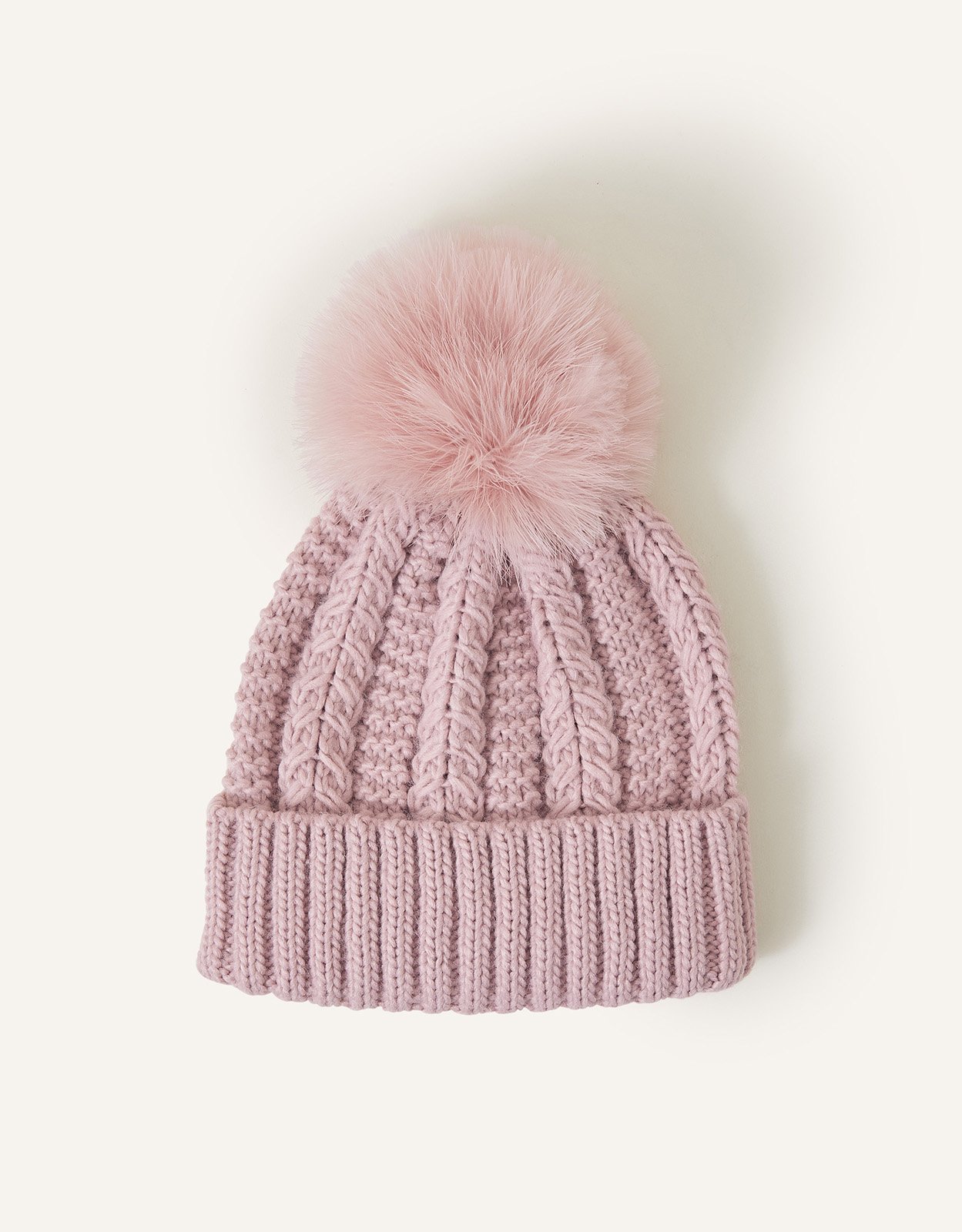 Accessorize Faux Fur Pom-Pom Beanie Hat Pink