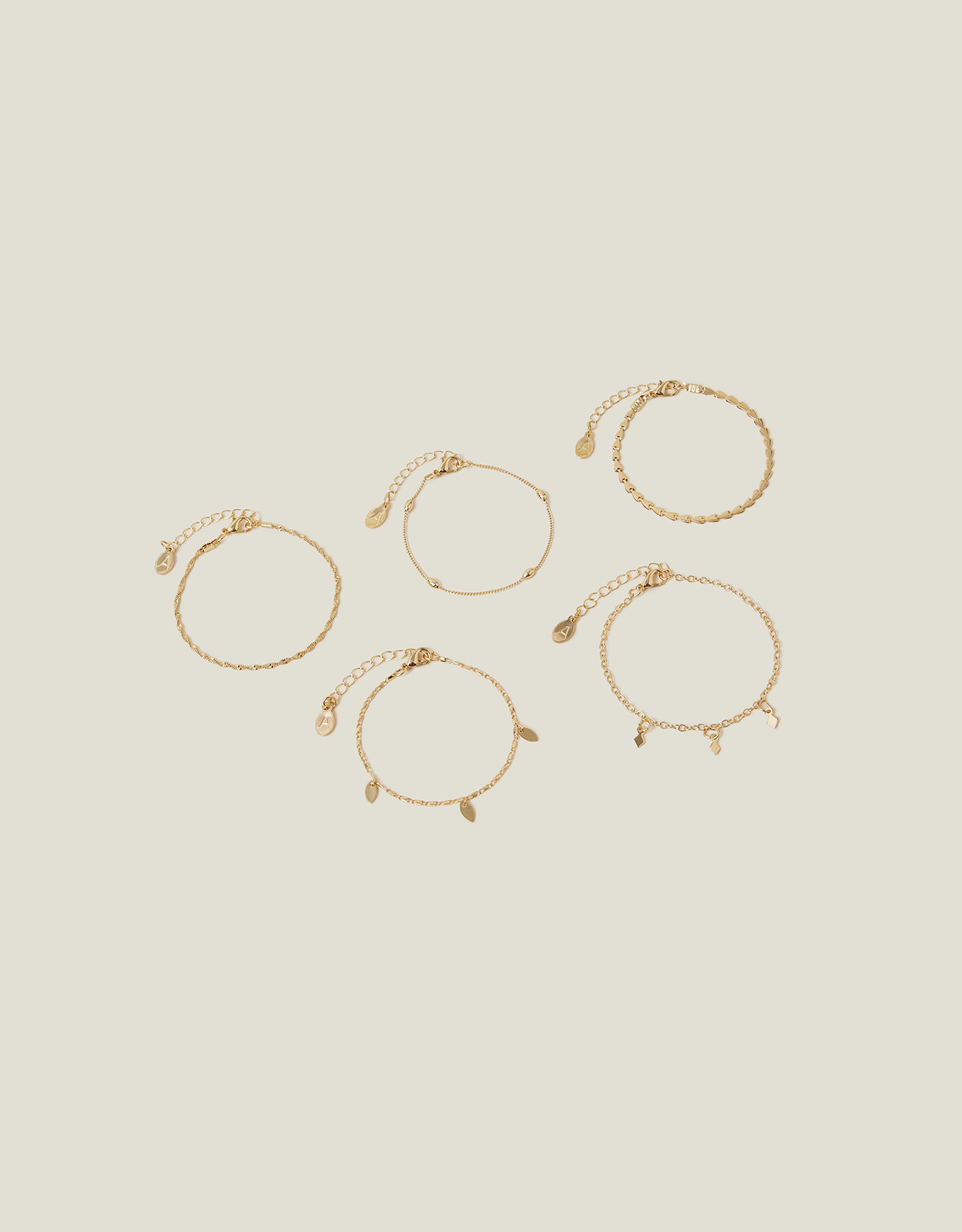 Accessorize Women's Gold Stylish Brass Pack of 5 Delicate Chain Bracelets, Size: 2cm