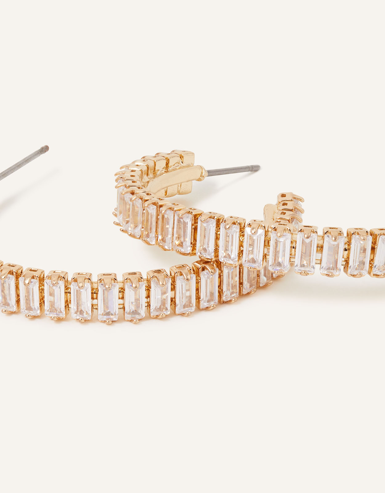 Accessorize Women's Gold Sparkle Slanted Gem Hoops, Size: 4cm