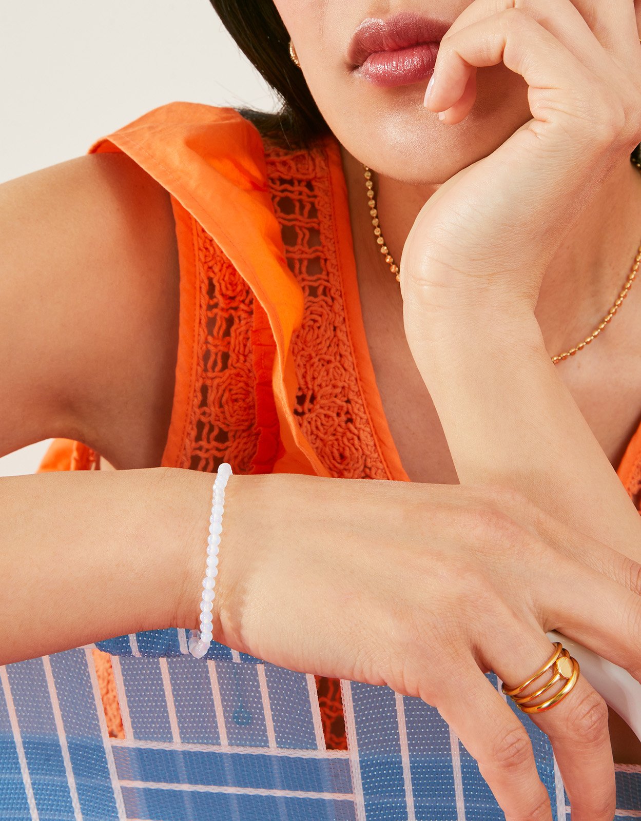Accessorize Women's 14ct Gold-Plated Healing Stone Opal Beaded Bracelet