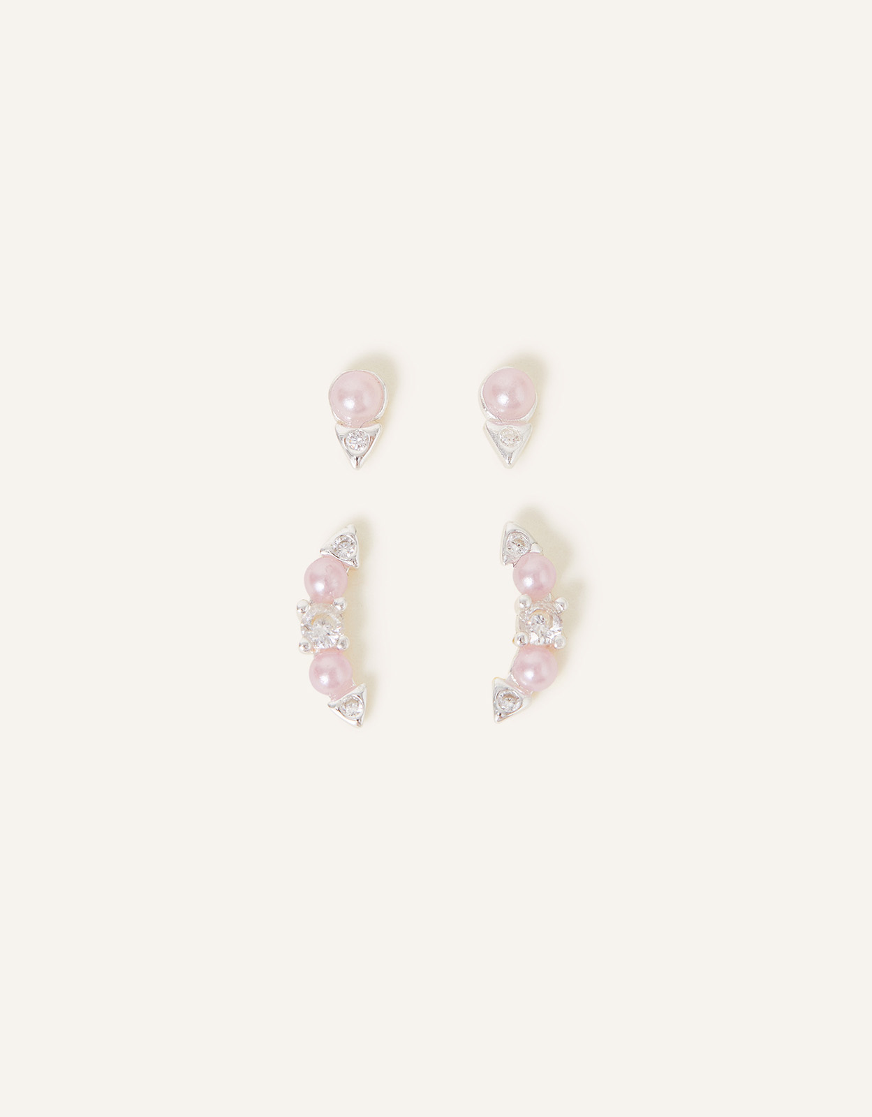 Accessorize Women's Pink and Silver Set of Two Beaded Sparkle Earrings, Size: 1cm