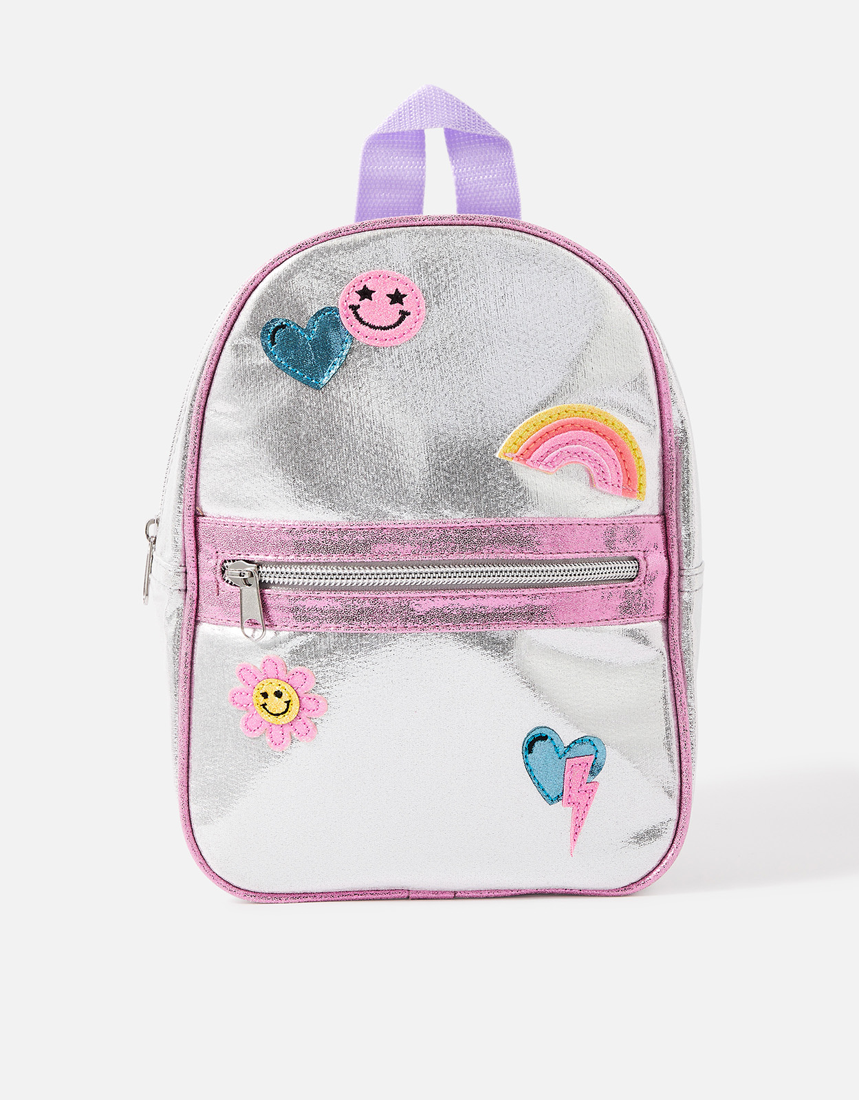 Accessorize Girl's Girls Silver and Pink Rainbow Emoji Badge Backpack, Size: 26x19cm