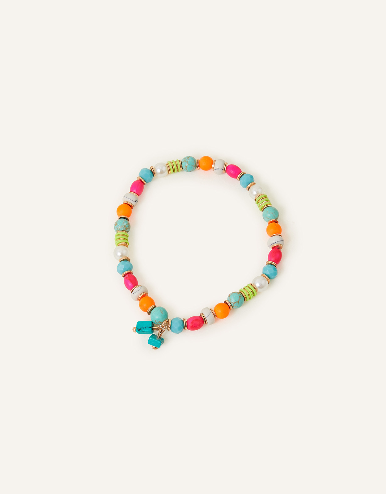 Accessorize Women's Green, Pink and Orange Bead Pearl Stretch Bracelet, Size: 18cm