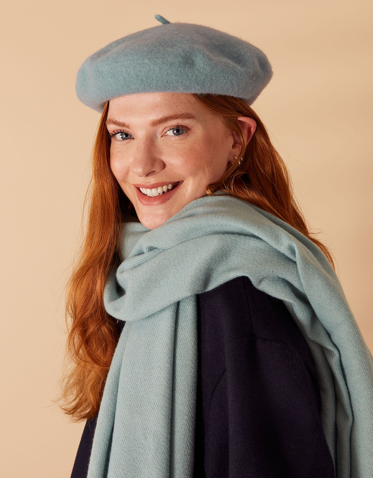 Accessorize Women's Light Green Classic Wool Blue Beret Hat, Size: One Size