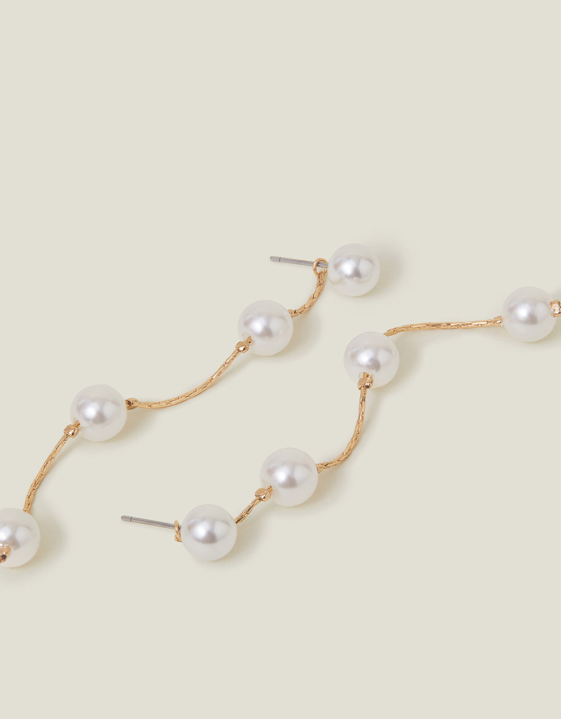 Accessorize Women's White and Gold Pearl Station Long Drop Earrings, Size: 9cm