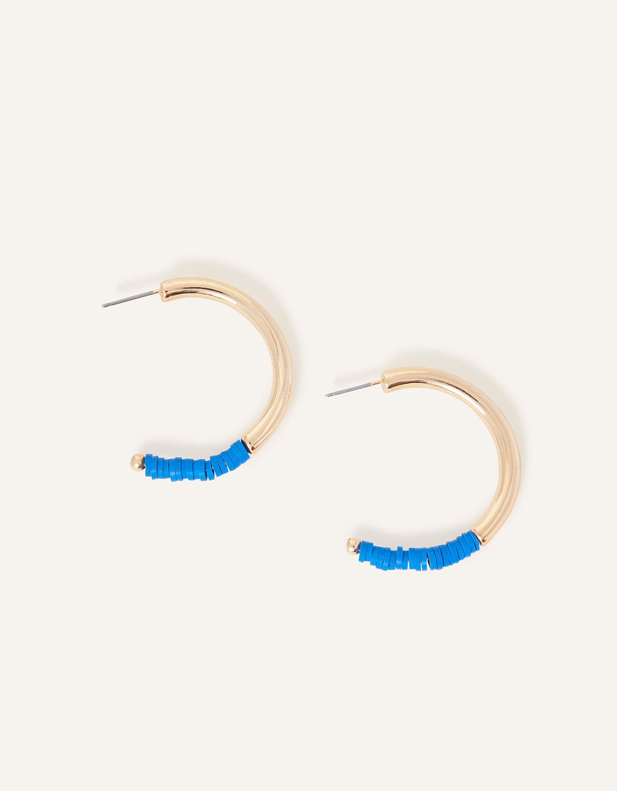 Accessorize Women's Gold and Blue Beaded Hoops, Size: 4cm