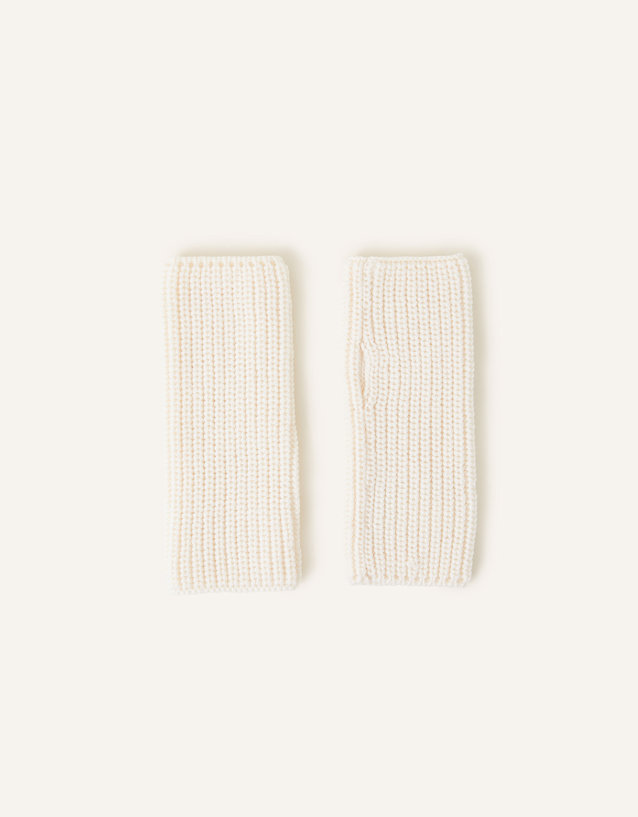 Accessorize Ribbed Cut Off Gloves Natural, Size: 8x21cm