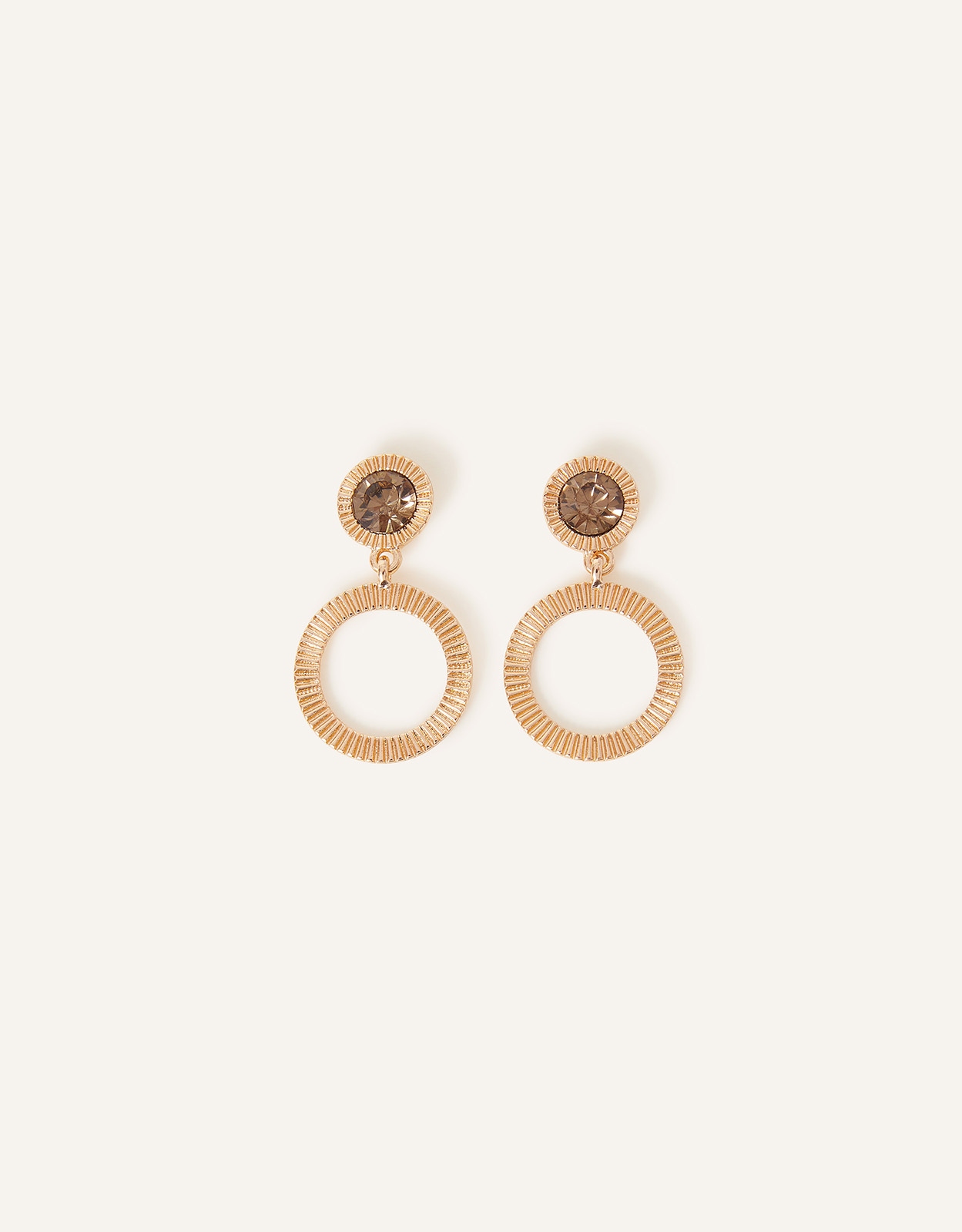 Accessorize Women's Gold Gem Ridged Circle Drop Earrings, Size: 4cm