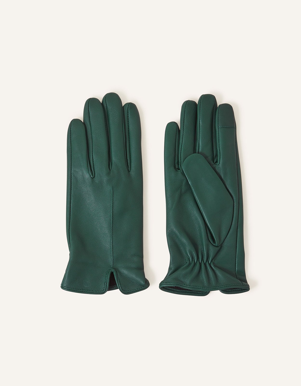 Accessorize Touchscreen Leather Gloves Green, Size: One Size