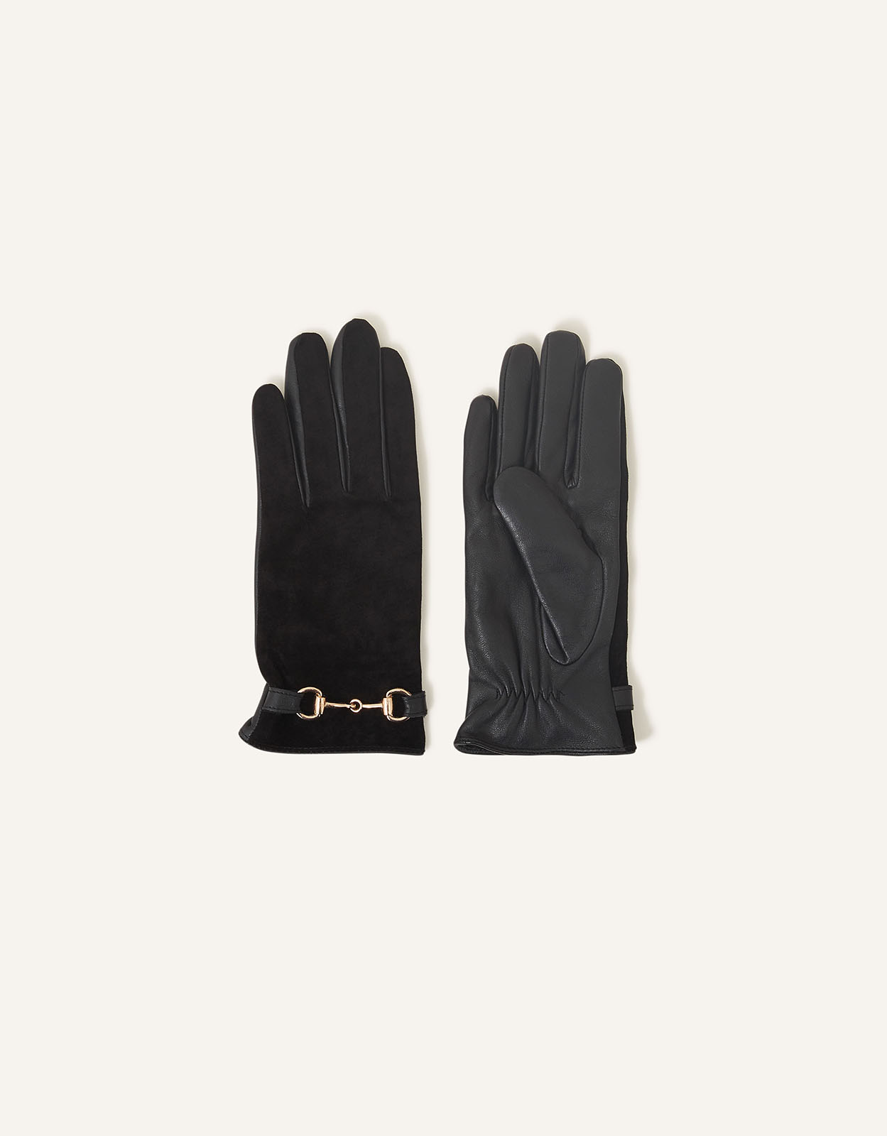 Accessorize Women's Leather Horsebit Gloves Black, Size: One Size