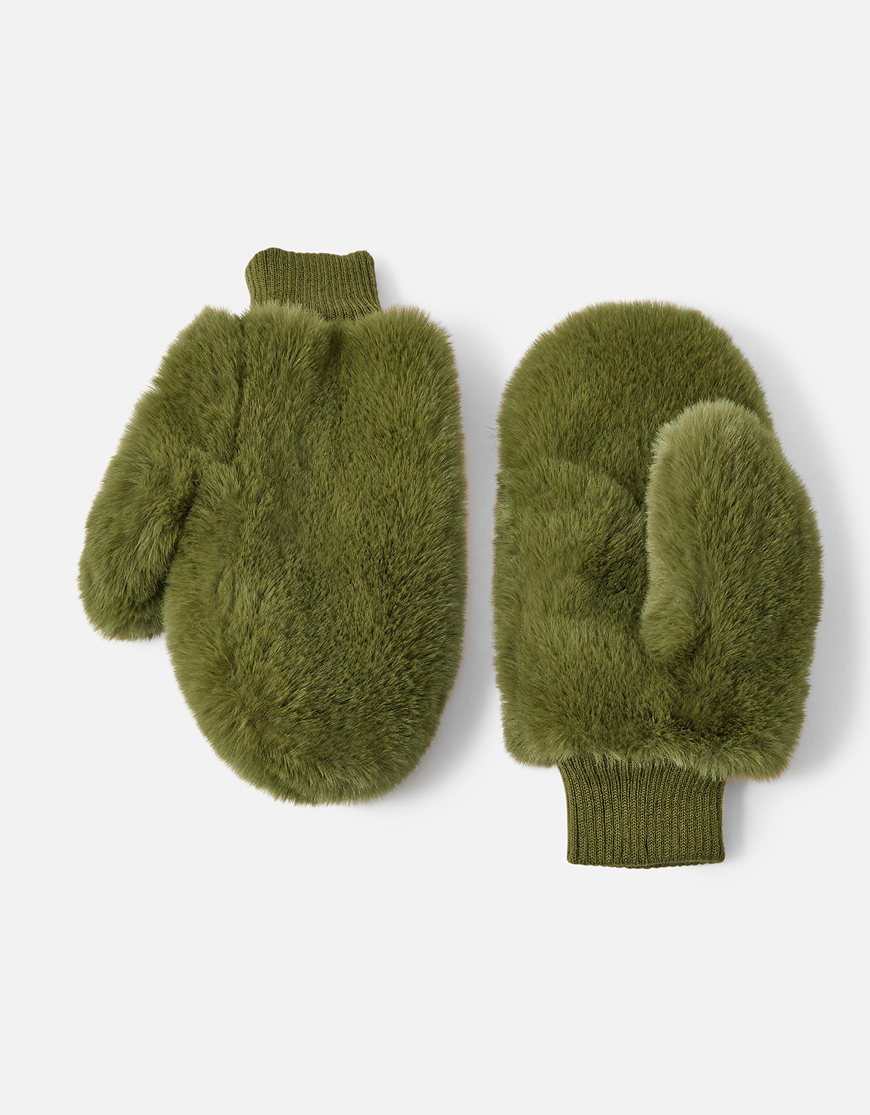 Accessorize Green Faux Fur Mittens, Size: One Size