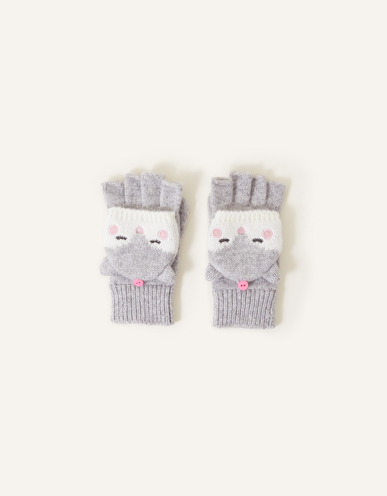 Accessorize Women's Snow Fox Capped Gloves Grey, Size: 3-5 yrs
