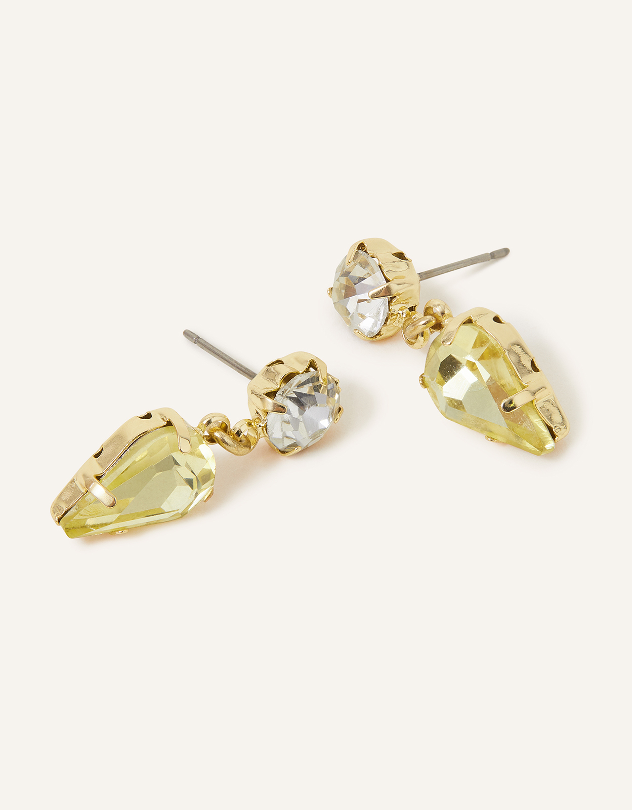 Accessorize Women's Yellow Crystal Teardrop Stud Earrings, Size: 2cm