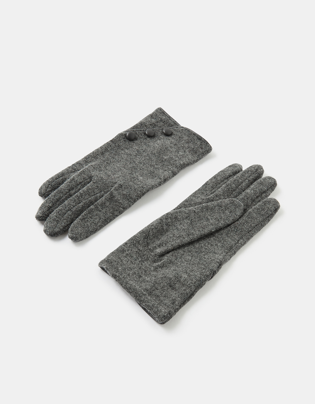 Accessorize Button Detail Wool Gloves Grey, Size: M / L