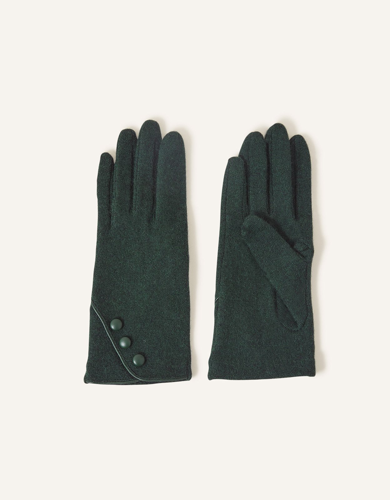 Accessorize Touchscreen Button Gloves in Wool Blend Green, Size: One Size