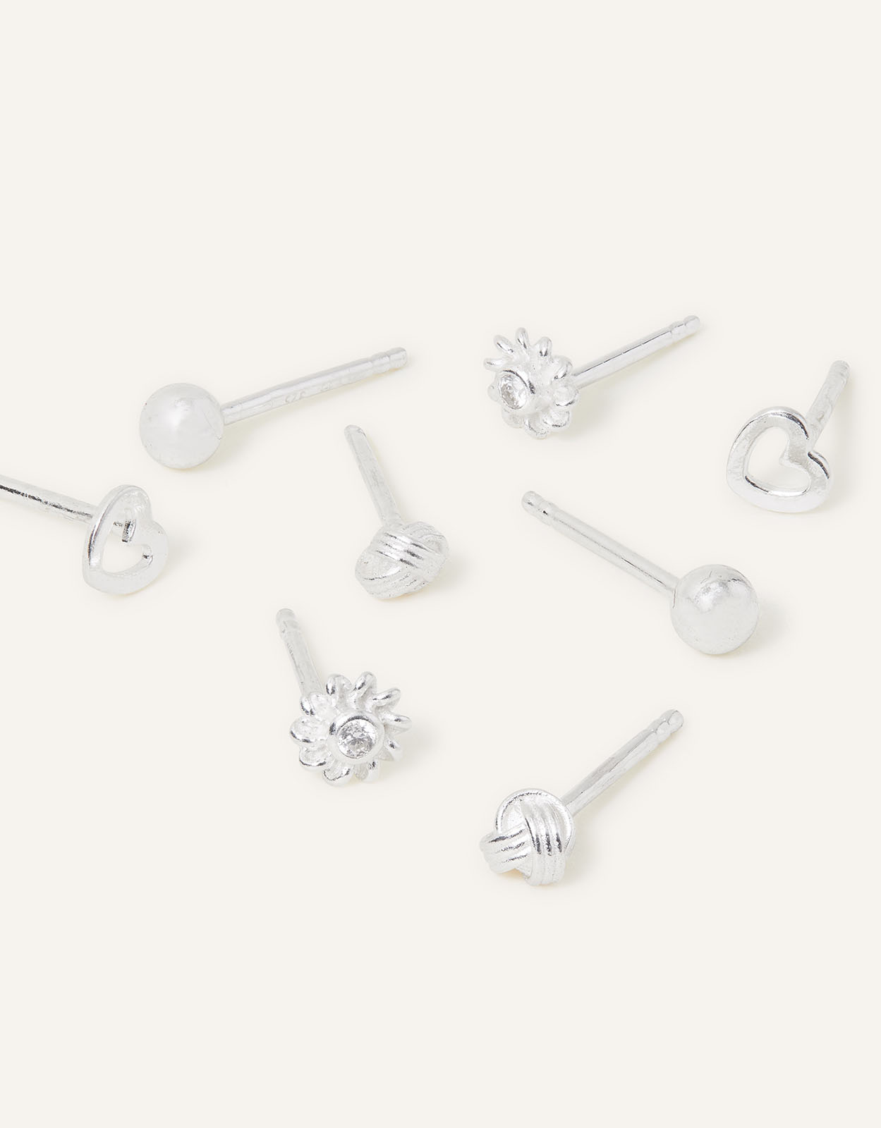 Accessorize Women's Sterling Silver Pack of 4 Mixed Studs, Size: 0.5cm