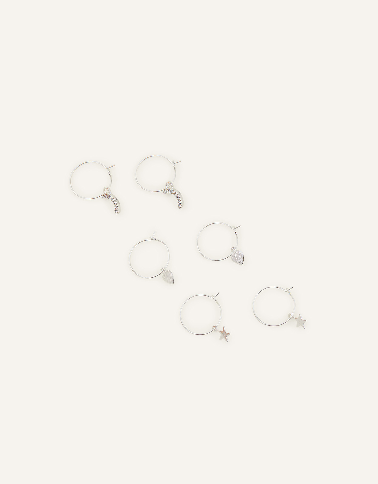 Accessorize Women's Star and Moon Hoop Earring Set of Three, Size: 2cm