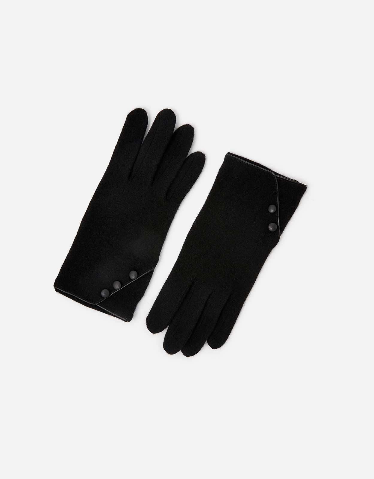 Accessorize Women's Black Wool Button Detail Gloves, Size: M / L