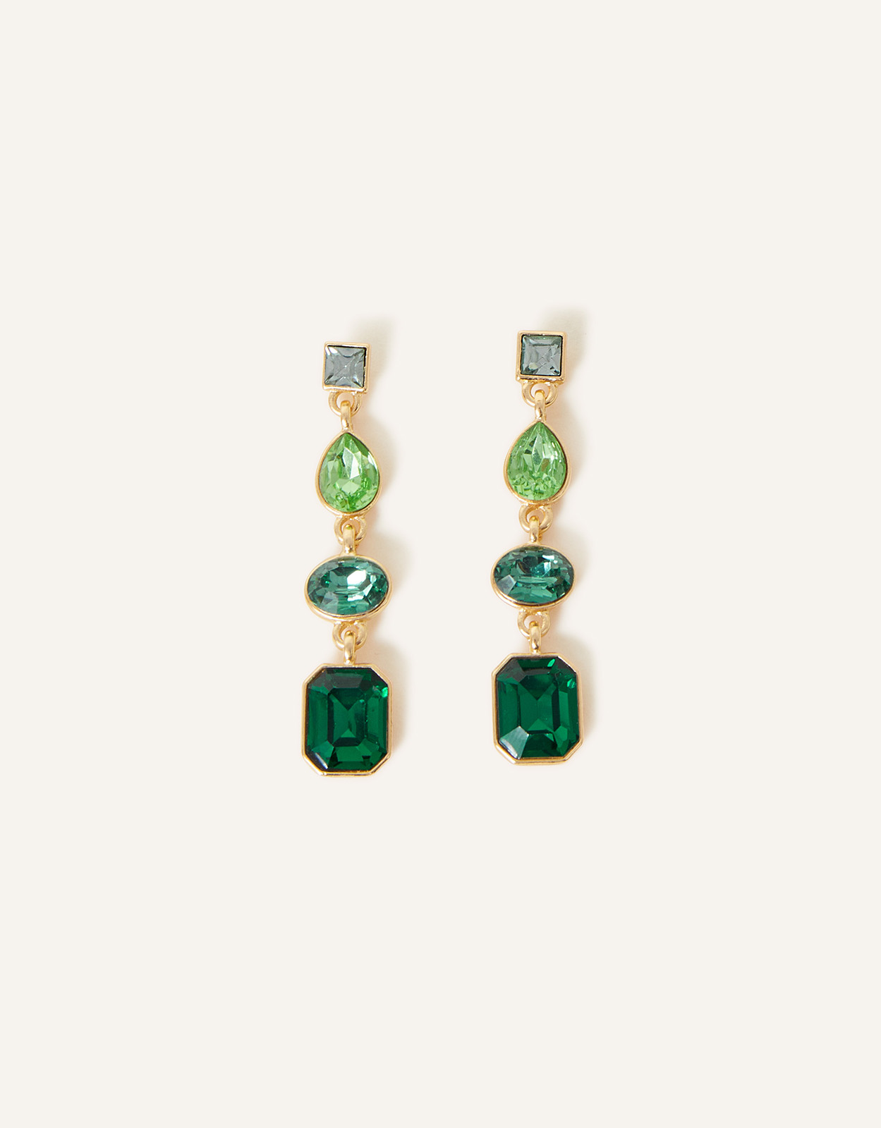 Accessorize Women's Green and Gold Eclectic Gem Long Drop Earrings, Size: 5cm